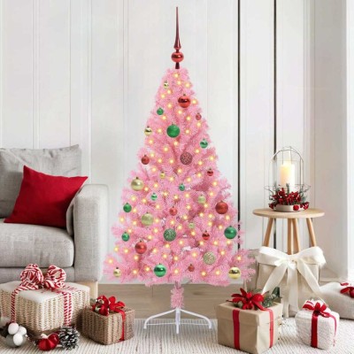 vidaXL Pom de Crăciun artificial pre-iluminat Roz 150 cm PVC 3397071 foto