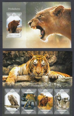 Sao Tome si Principe 2014 - ANIMALE - PRADATORI - BL+ KB - MNH foto