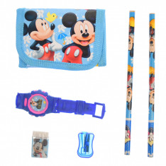 Set ceas, pentru copii, cu Mickey Mouse, portofel si rechizite cadou - 5018630 foto