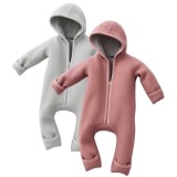 Salopetă din l&acirc;nă merinos organică - Roz + Gri - Set de 2 bucăți 62/68