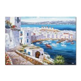 Tablou pictat manual, Santorini, colt de rai, 100x70cm ulei pe panza, Valentin Pop