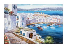 Tablou pictat manual, Santorini, colt de rai, 100x70cm ulei pe panza, Valentin Pop foto