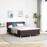 Pat cu arcuri cu headboard Manual Maro &icirc;nchis 160 x 200 cm Tapițerie