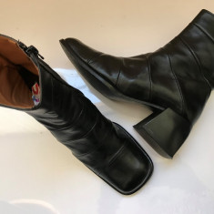 BOTINE NEGRE DAMA PIELE NATURALA FINA GHETE FEMEI ELEGANTE CIZME SCURTE FERMOAR