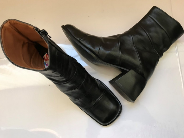 BOTINE NEGRE DAMA PIELE NATURALA FINA GHETE FEMEI ELEGANTE CIZME SCURTE FERMOAR