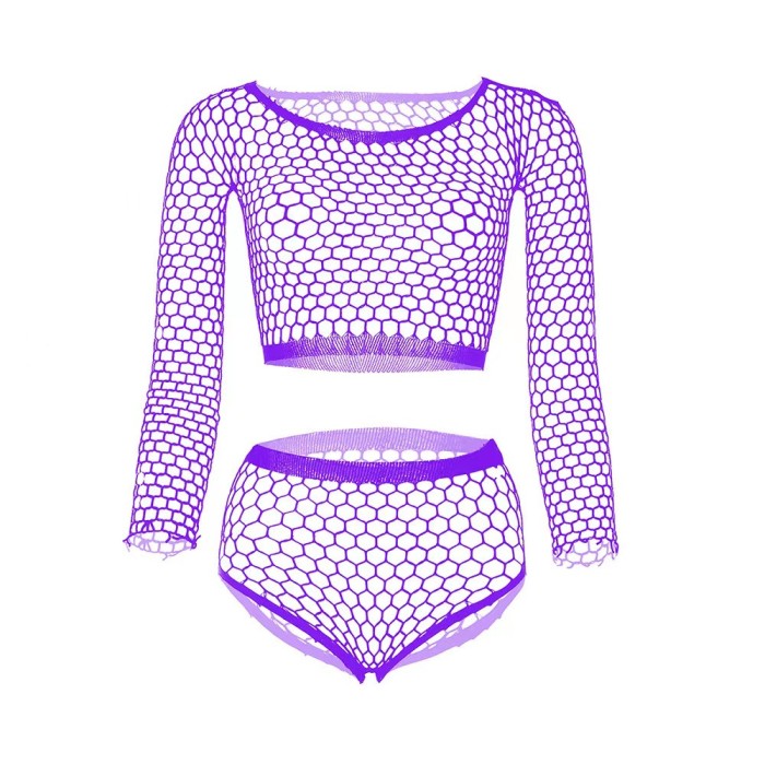 Set 2 Piese Fishnet, Violet, S-L