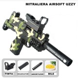 SUPER MITRALIERA AIRSOFT UZZY MILITARY,EDITIE CAMUFLAJ,TINTA LUMINATA,BILE BONUS