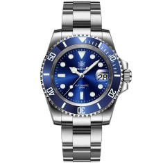 Ceas automatic de scufundări STEELDIVE SD1953, 41 mm, brățară argintie, carcasă și cadran albastru, NH35, cristal safir, 30 ATM