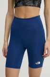 The North Face pantaloni scurti sport Flex femei, culoarea albastru marin, neted, high waist, NF0A8BRVD1R1