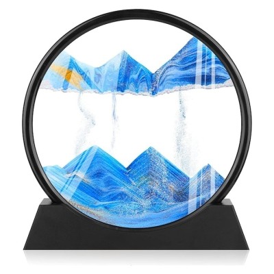 Obiect decorativ cu efect 3D din nisip, rotativ 360 , sticla si baza stabila, 18 x 19 cm, nisip albastru, pentru birou, living si decor modern foto