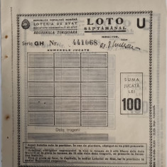 ROMANIA RPR Loteria de Stat LOTO SAPTAMANAL Timisoara 100 lei