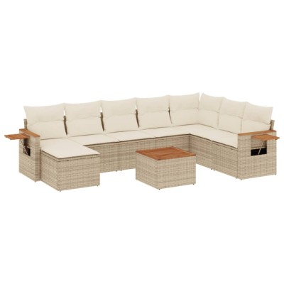 Set canapele de gradina, 9 piese, cu perne, bej, poliratan foto
