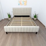 Cumpara ieftin Set pat dublu Erzon, elemente lemn masiv, tapitat cu stofa, cu somiera, crem si saltea ortopedica Optima Bamboo, margine antilasare, banda aerisire, 1