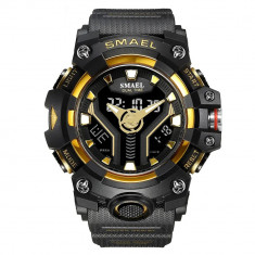 Ceas barbatesc Smael Electronic Sport Quartz Digital Analog Militar Negru auriu