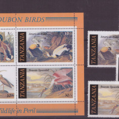 55-TANZANIA-Pasari-Serie de 4 timbre si colita MNH