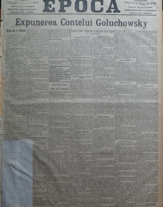 Ziarul Epoca, 23 Noiembrie 1899 ; Expunerea Contelui Goluchowsky