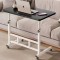 Birou multifuntional cu roti, inaltime reglabila, cadru metalic, blat lemn inchis, dimensiuni 80x40 cm, alb/lemn inchis