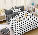 Lenjerie Pat Bumbac 4 Piese cu Elastic 180x200 cm, Negru/Alb/Gri/Rosu/Albastru/Verde - Husa Pilota 200x230 cm, Fata Perna 55x75 cm