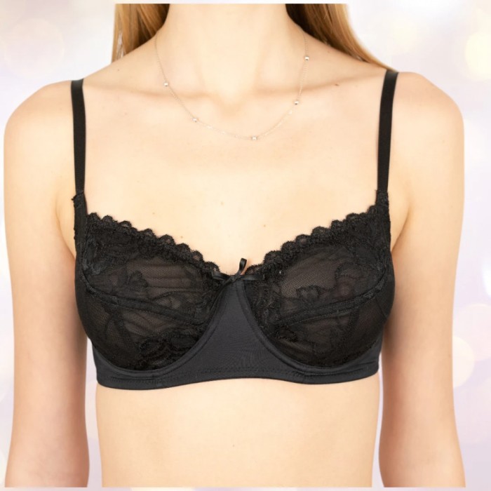Sutien Clasic din Microfibră și Dantelă S104 - Negru - 85C