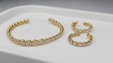 Set Bijuterii de Lux din Argint 925 Placat cu Aur , Bratara Rigida Cuff E i Cercei Cercuri cu Zirconiu Bezel