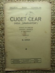 Revista - Cuget Clar - Noul Semanator - condusa de N. Iorga - ANUL I NR. 10 SEPTEMBRIE 1936