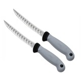 Cumpara ieftin Set doua cuțite pentru filetat DEPOX&reg;, lamă curbată din oțel inoxidabil cu alveole, m&acirc;ner ergonomic, 29 cm, gri