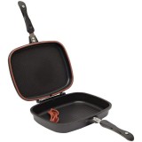 Tigaie Grill Dublă Teflonată Dessini Magic Doubletta 32cm, Dreptunghiulară, Antiaderentă, Gătit Sănătos, Garnitură Silicon