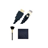 Set 4 piese, cablu HDMI negru placat cu aur, cablu Ethernet CAT7, pensulă și lavetă microfibră, PVC, metal
