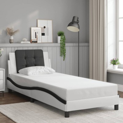 vidaXL Cadru de pat cu tăblie alb și negru 100x200cm piele artificială foto