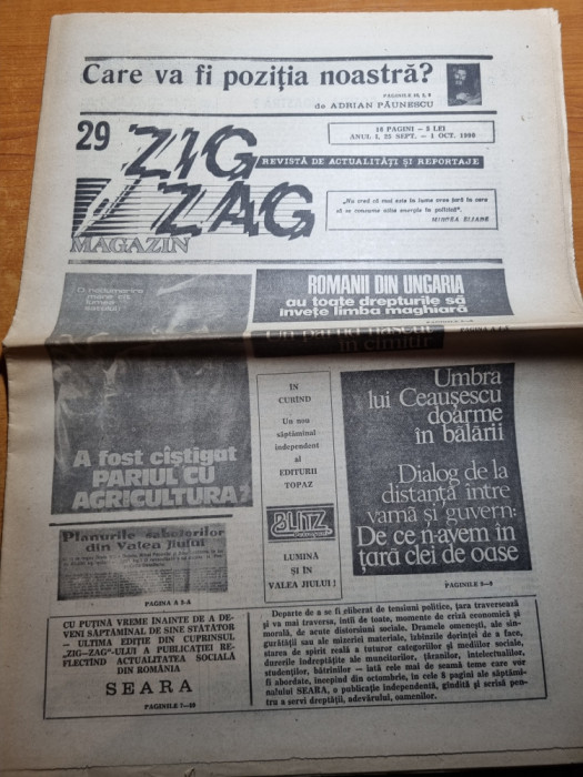 Ziarul Zig-Zag 25 septembrie-1 octombrie 1990-art. adrian paunescu,costinesti