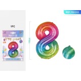 Balon aniversar PartyGo cifra 8, 40cm, curcubeu
