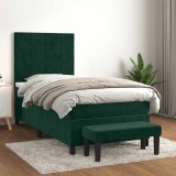vidaXL Pat box spring cu saltea, verde &icirc;nchis, 100x200 cm, catifea 3137830