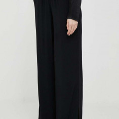 Sisley pantaloni femei, culoarea negru, drept, high waist