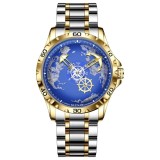 Ceas mecanic automat Glenaw Navigator Series, design premium albastru, carcasă 43mm, brățară oțel inoxidabil, rezistent la apă 3ATM, model gold &amp; silv