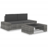 Set mobilier de grădină, 3 piese, gri, poliratan, vidaXL