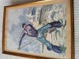Desen in culoare ,arta prolectcultista ,comunism,semnat, Portrete, Pastel, Realism