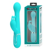 Vibrator Iepuras Dejon, 7 Moduri Vibratii, 4 Moduri Impingere si Rotatii, Silicon, USB Magnetic, Verde, 22.6 cm