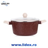 Cratita din aluminiu cu capac si maner cauciucat Grunberg GR5718, 24 x 11.8 cm, Baza pe inductie, Placaj anti-aderent. Capacitate 4.3 L