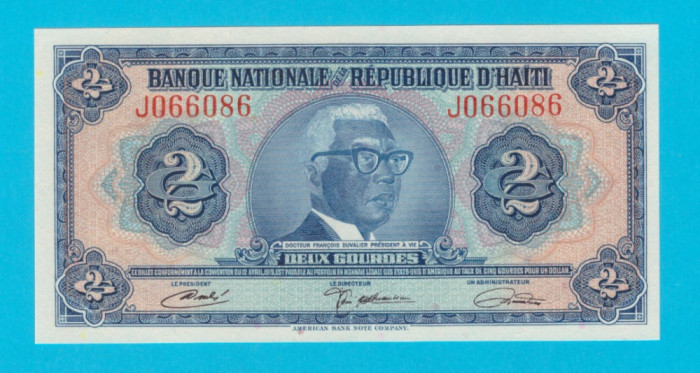 Haiti 2 Gourdes 1971 &#039;Papa Doc&#039; UNC serie: J066086