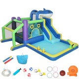 AIYAPLAY Castel gonflabil 8-&icirc;n-1 gonflabil cu design rechin ventilator tobogan piscină trambulină pentru 3&ndash;8 ani 405x345x235cm Multicolor | Aosom Roma