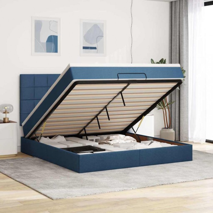 vidaXL Cadru de pat otoman cu saltea țesătură albastră 160x200cm 3313174