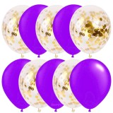 Set 10 Baloane Latex Mov cu Confetti Aurii, 30cm, Ropet - Aniversare, Petrecere Copii, Decoratiuni Evenimente
