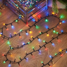Instalatie brad de craciun liniara, 8 jocuri de lumini, controler, 10 m din care 1m cablu priza, 220v, 100 led, bec in 6 colturi, multicolor