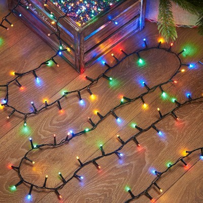 Instalatie brad de craciun liniara, 8 jocuri de lumini, controler, 10 m din care 1m cablu priza, 220v, 100 led, bec in 6 colturi, multicolor foto