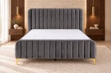 Pat Dormitor Melinda 180x200 cm Tapitat Catifea Gri cu Somiera Inclusa Elegant