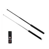 Cumpara ieftin Set doua bastoane telescopice pliabile si spray paralizant chili DEPOX&reg;, 64 cm/ 65 cm/ 60 ml , argintiu/negru