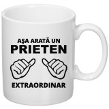 Cana alba personalizata "Asa arata un prieten extraordinar", INOVATIX&reg;. 330ml