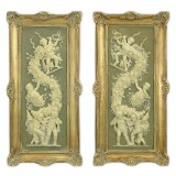 Set doua tablouri cu rama aurie si decoratiuni din alabastru NF-517