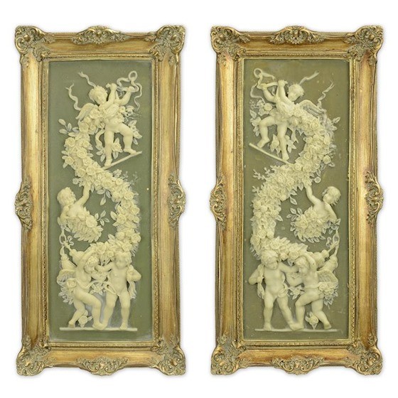 Set doua tablouri cu rama aurie si decoratiuni din alabastru NF-517