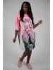 Rochie Midi Oversize Pink Personality Girl, Maneca Scurta, Talie Unica (M-XXL), Bust 140cm, Design Modern, Casual, Vara 2025, Fabricata in Italia